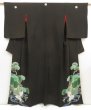 Photo1: 5523T03z750 Antique Japanese Kimono Crepe Silk TOMESODE Crane Black (1)