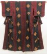 Photo1: 5523T05z530 Antique Japanese Kimono Silk TSUMUGI Flower Black (1)