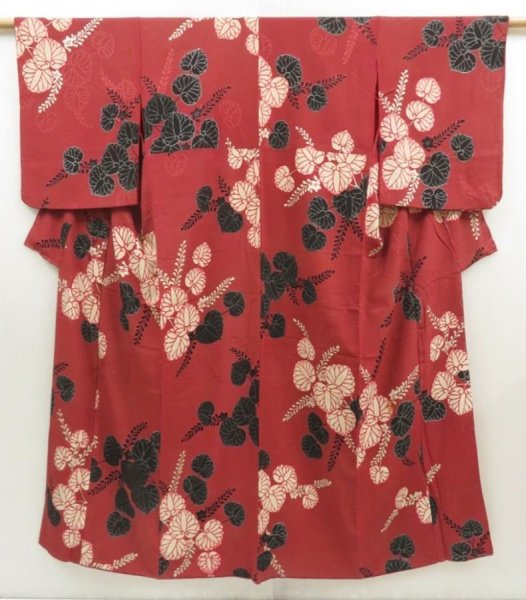 Photo1: 5523T07z630 Vintage Japanese Kimono Silk KOMON Aoi Red-Brown (1)