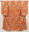 Photo1: 5523T08z600 Antique Japanese Kimono Silk KOMON Flowers Dark orange (1)