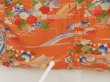 Photo7: 5523T08z600 Antique Japanese Kimono Silk KOMON Flowers Dark orange (7)