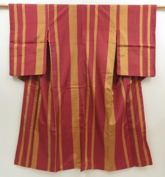 Photo1: 5523T11z670 Antique Japanese Kimono Silk TSUMUGI  Wine red (1)