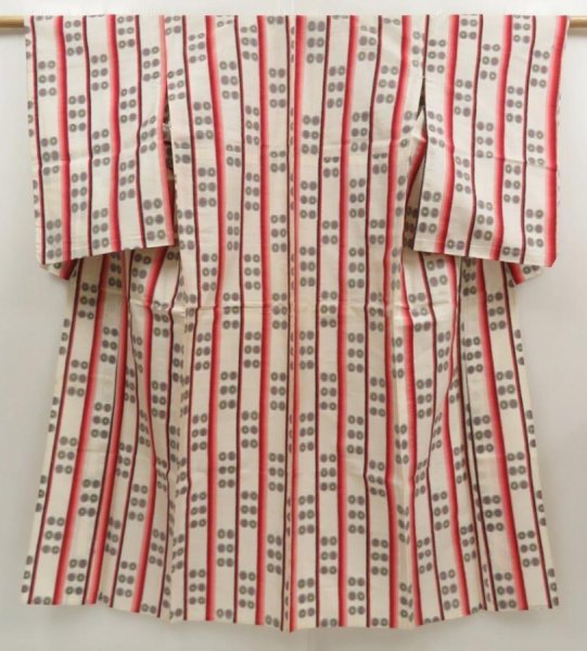 Photo1: 5523T12z300 Vintage Japanese Kimono Silk HITOE MEISEN KOMON  Off-white (1)