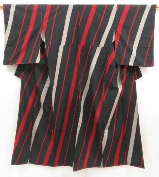 Photo1: 5523T13z850 Vintage Japanese Kimono Silk OMESHI KOMON  Black (1)