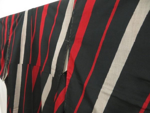 Photo2: 5523T13z850 Vintage Japanese Kimono Silk OMESHI KOMON  Black (2)