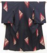 Photo1: 5523T14z750 Vintage Japanese Kimono Silk OMESHI KOMON  Dark navy (1)