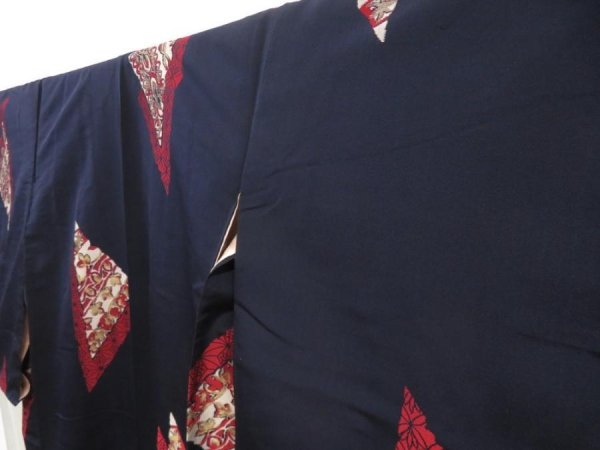 Photo2: 5523T14z750 Vintage Japanese Kimono Silk OMESHI KOMON  Dark navy (2)