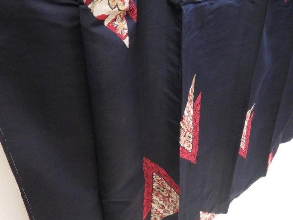 Photo3: 5523T14z750 Vintage Japanese Kimono Silk OMESHI KOMON  Dark navy (3)