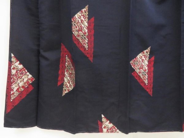Photo4: 5523T14z750 Vintage Japanese Kimono Silk OMESHI KOMON  Dark navy (4)