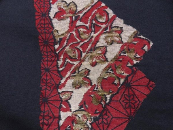 Photo6: 5523T14z750 Vintage Japanese Kimono Silk OMESHI KOMON  Dark navy (6)