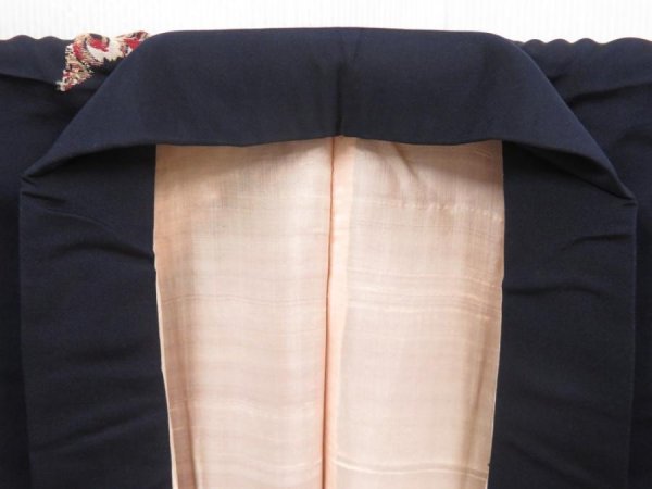 Photo7: 5523T14z750 Vintage Japanese Kimono Silk OMESHI KOMON  Dark navy (7)