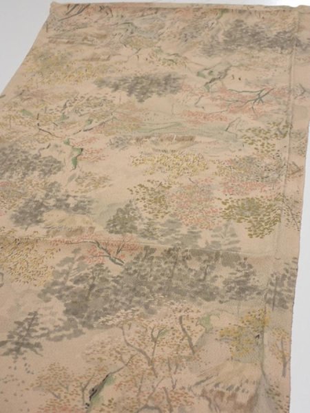 Photo3: 3J01z60  Japanese Kimono Crepe Silk  FABRIC Scenery Light brown 40.9x14.6 (3)