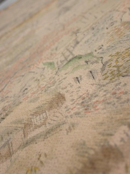 Photo4: 3J01z60  Japanese Kimono Crepe Silk  FABRIC Scenery Light brown 40.9x14.6 (4)