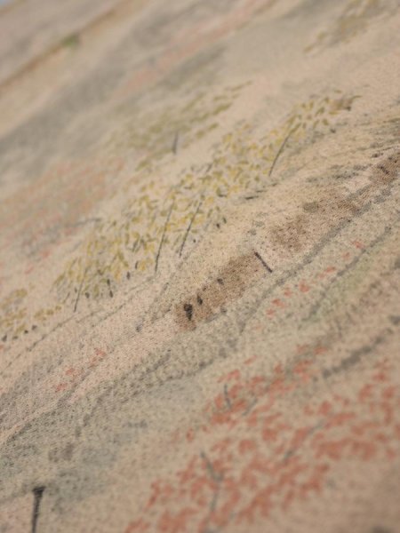 Photo4: 3J02z60  Japanese Kimono Crepe Silk  FABRIC Scenery Light brown 41.3x14.6 (4)