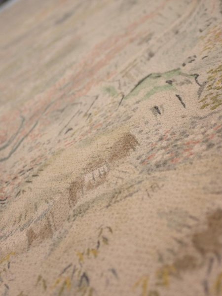 Photo4: 3J07z50  Japanese Kimono Crepe Silk  FABRIC Scenery Light brown 61.4x7.7 (4)