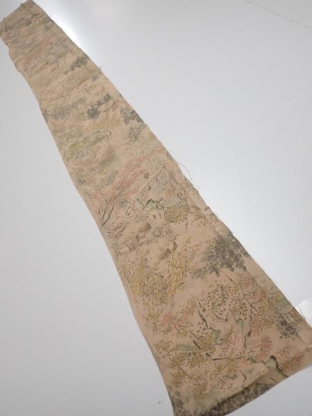 Photo5: 3J08z50  Japanese Kimono Crepe Silk  FABRIC Scenery Light brown 61.4x7.7 (5)