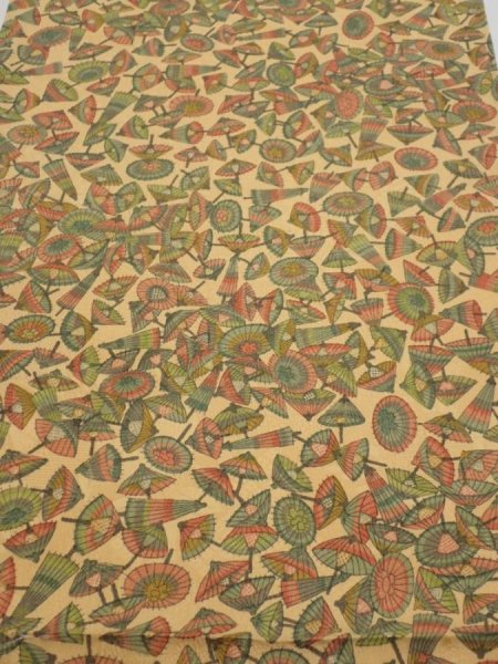 Photo1: 3J01z40  Japanese Kimono Silk  FABRIC Umbrella Cream yellow 41.7x14.0 (1)