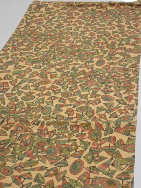 Photo3: 3J02z40  Japanese Kimono Silk  FABRIC Umbrella Cream yellow 41.7x14.0 (3)