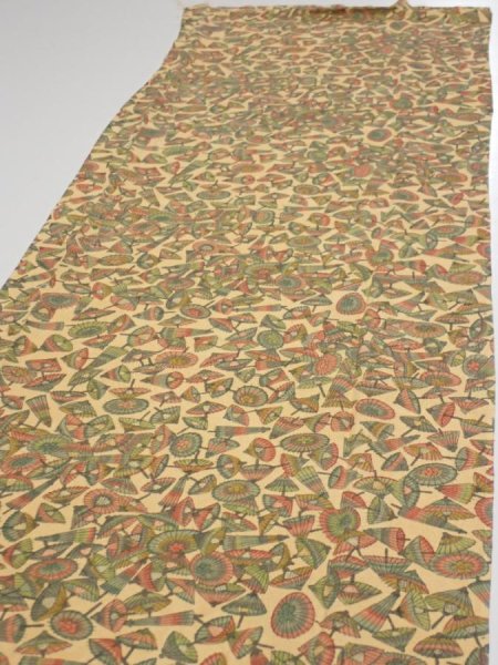 Photo3: 3J05z60  Japanese Kimono Silk  FABRIC Umbrella Cream yellow 59.8x14.0 (3)