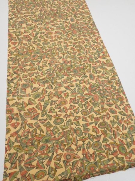 Photo2: 3J06z60  Japanese Kimono Silk  FABRIC Umbrella Cream yellow 59.8x14.0 (2)