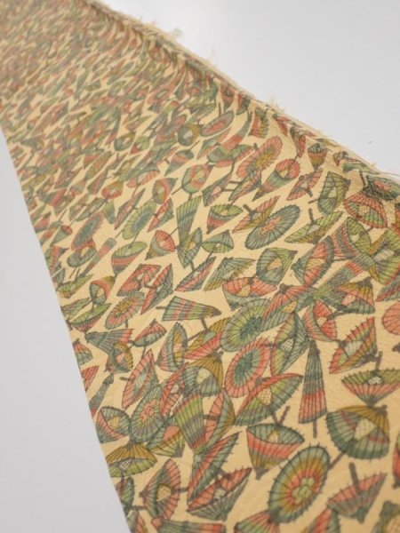 Photo1: 3J07z30  Japanese Kimono Silk  FABRIC Umbrella Cream yellow 52.0x7.1 (1)