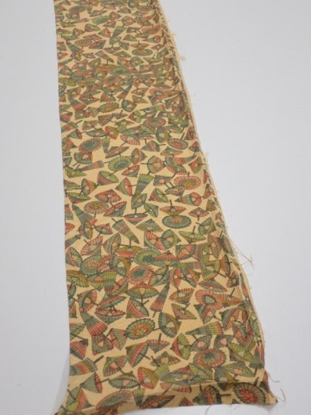 Photo2: 3J08z30  Japanese Kimono Silk  FABRIC Umbrella Cream yellow 52.0x7.1 (2)