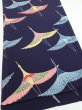 Photo1: 3J01z80  Japanese Kimono Silk  FABRIC Flying crane Dark navy 59.8x14.4 (1)