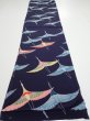 Photo4: 3J01z80  Japanese Kimono Silk  FABRIC Flying crane Dark navy 59.8x14.4 (4)