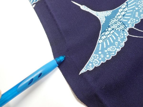 Photo5: 3J01z80  Japanese Kimono Silk  FABRIC Flying crane Dark navy 59.8x14.4 (5)