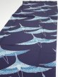 Photo2: 3J03z100  Japanese Kimono Silk  FABRIC Flying crane Dark navy 69.3x14.4 (2)