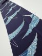 Photo1: 3J09z60  Japanese Kimono Silk  FABRIC Flying crane Dark navy 86.6x7.1 (1)
