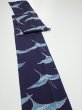 Photo3: 3J09z60  Japanese Kimono Silk  FABRIC Flying crane Dark navy 86.6x7.1 (3)
