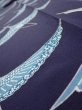 Photo5: 3J09z60  Japanese Kimono Silk  FABRIC Flying crane Dark navy 86.6x7.1 (5)