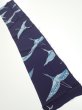 Photo1: 3J10z30  Japanese Kimono Silk  FABRIC Flying crane Dark navy 38.6x7.1 (1)