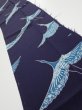Photo2: 3J10z30  Japanese Kimono Silk  FABRIC Flying crane Dark navy 38.6x7.1 (2)