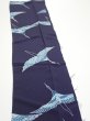 Photo3: 3J10z30  Japanese Kimono Silk  FABRIC Flying crane Dark navy 38.6x7.1 (3)