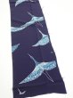 Photo4: 3J10z30  Japanese Kimono Silk  FABRIC Flying crane Dark navy 38.6x7.1 (4)