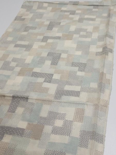 Photo3: 3J01z50  Japanese Kimono Silk TSUMUGI FABRIC  Off-white 39.8x14.4 (3)