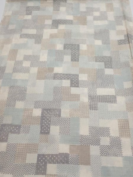 Photo1: 3J02z50  Japanese Kimono Silk TSUMUGI FABRIC  Off-white 40.2x14.4 (1)