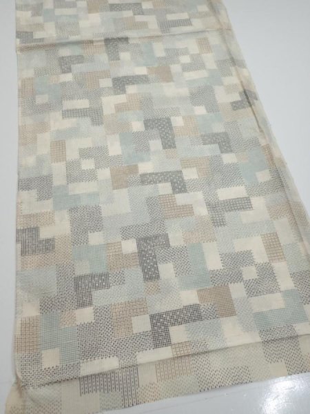 Photo2: 3J02z50  Japanese Kimono Silk TSUMUGI FABRIC  Off-white 40.2x14.4 (2)