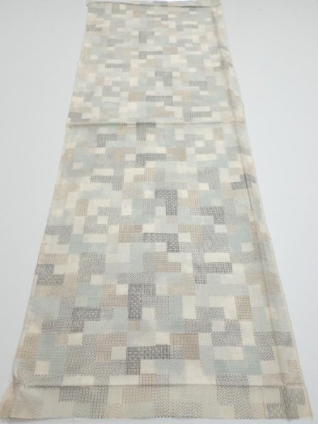 Photo5: 3J02z50  Japanese Kimono Silk TSUMUGI FABRIC  Off-white 40.2x14.4 (5)
