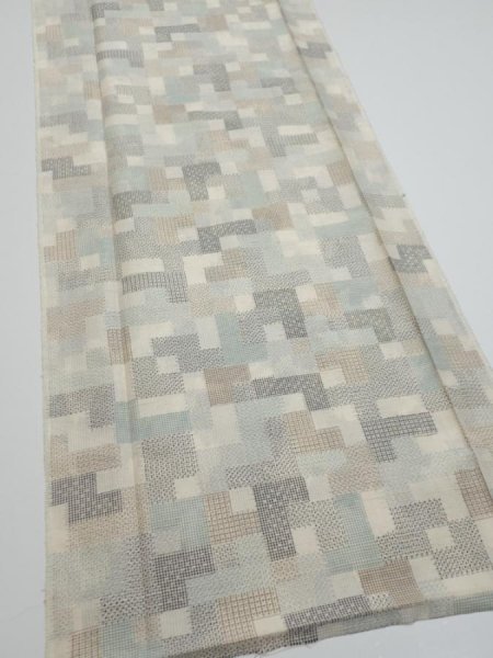 Photo2: 3J04z80  Japanese Kimono Silk TSUMUGI FABRIC  Off-white 63.8x14.6 (2)