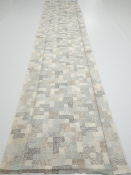 Photo5: 3J04z80  Japanese Kimono Silk TSUMUGI FABRIC  Off-white 63.8x14.6 (5)