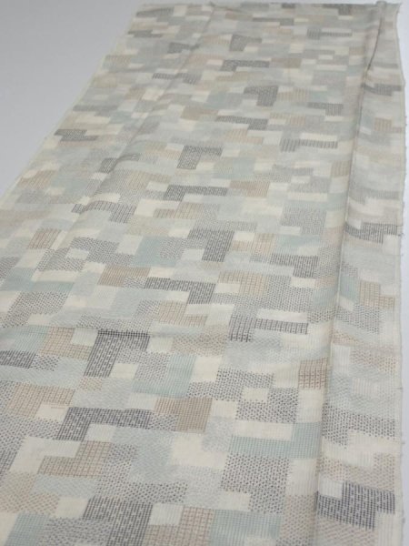 Photo3: 3J05z80  Japanese Kimono Silk TSUMUGI FABRIC  Off-white 63.8x14.4 (3)