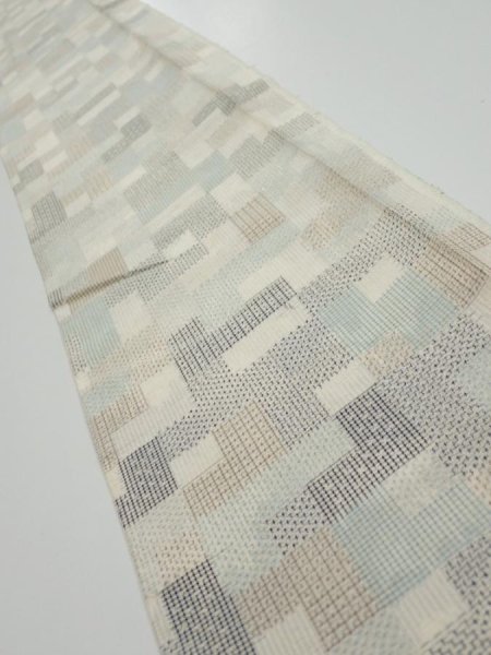 Photo1: 3J07z40  Japanese Kimono Silk TSUMUGI FABRIC  Off-white 58.7x7.3 (1)