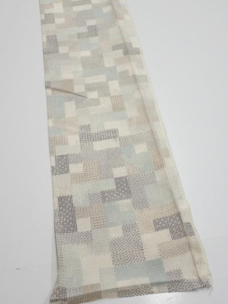 Photo2: 3J07z40  Japanese Kimono Silk TSUMUGI FABRIC  Off-white 58.7x7.3 (2)