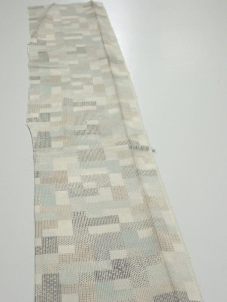 Photo3: 3J07z40  Japanese Kimono Silk TSUMUGI FABRIC  Off-white 58.7x7.3 (3)