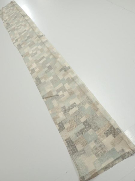 Photo5: 3J07z40  Japanese Kimono Silk TSUMUGI FABRIC  Off-white 58.7x7.3 (5)