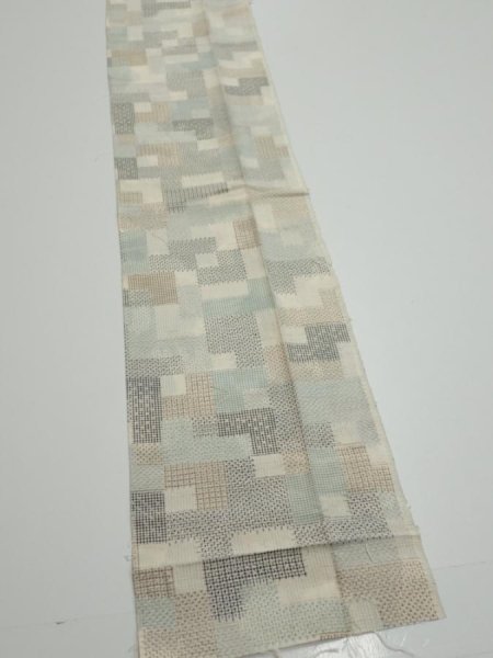 Photo2: 3J09z50  Japanese Kimono Silk TSUMUGI FABRIC  Off-white 79.9x7.1 (2)