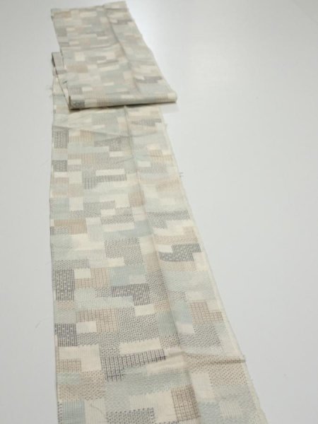 Photo3: 3J09z50  Japanese Kimono Silk TSUMUGI FABRIC  Off-white 79.9x7.1 (3)